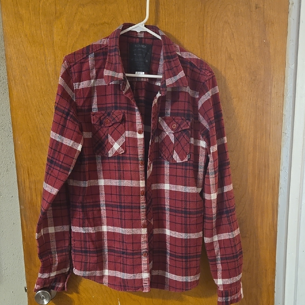 Medium Weight Red Plaid Button-Up Shirt Size Medium: B